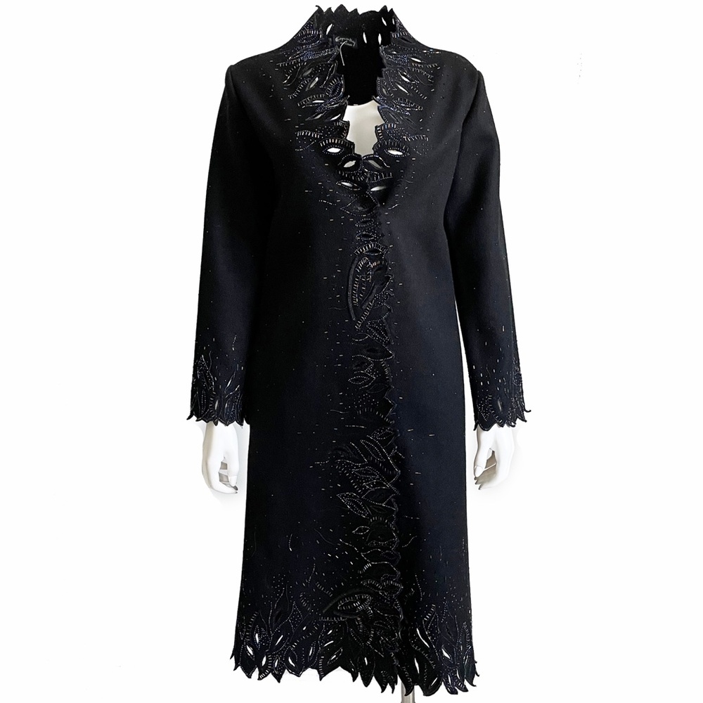 Georgina von Etzdorf Coat Black Embellished Wool Cutouts Size S